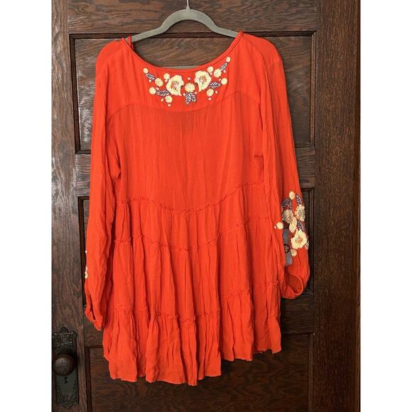 FREE PEOPLE Poppy Red Spell on You Embroidered Mini Peasant Boho Dress Sz XS - Picture 6 of 14